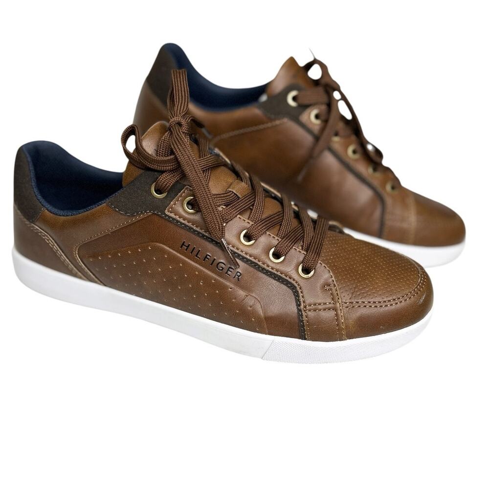 Tommy Hilfiger Thumper Mens Shoes Classic Brown Faux Leather Low Top Sneakers 11